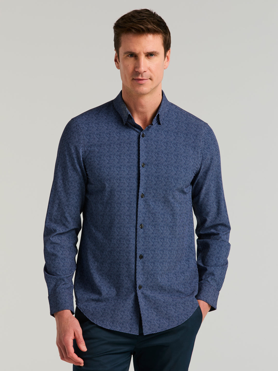 Long Sleeve Painted Geo Print Shirt (Pageant Blue) 
