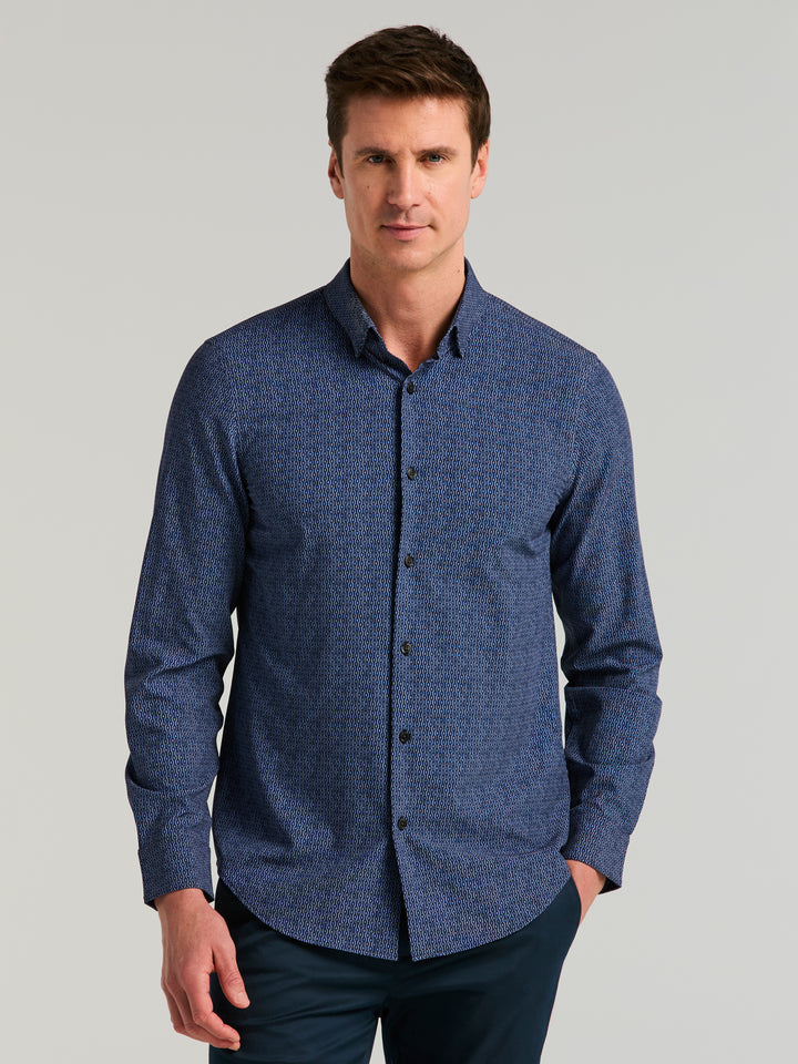 Long Sleeve Painted Geo Print Shirt (Pageant Blue) 