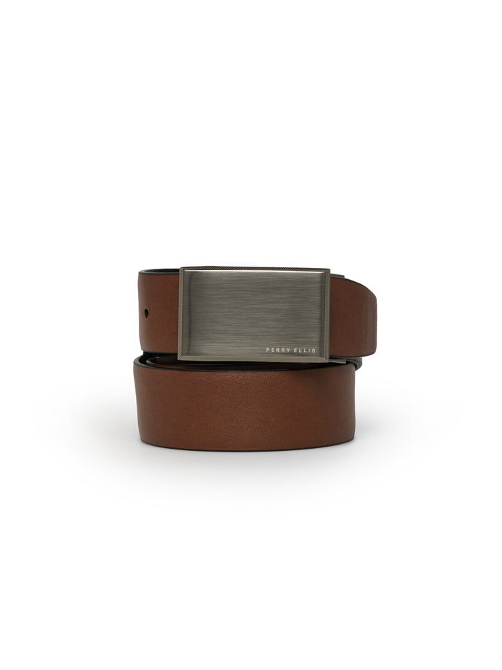 Pattern Plaque Tan and Black Reversible Leather Belt (Blk20) 