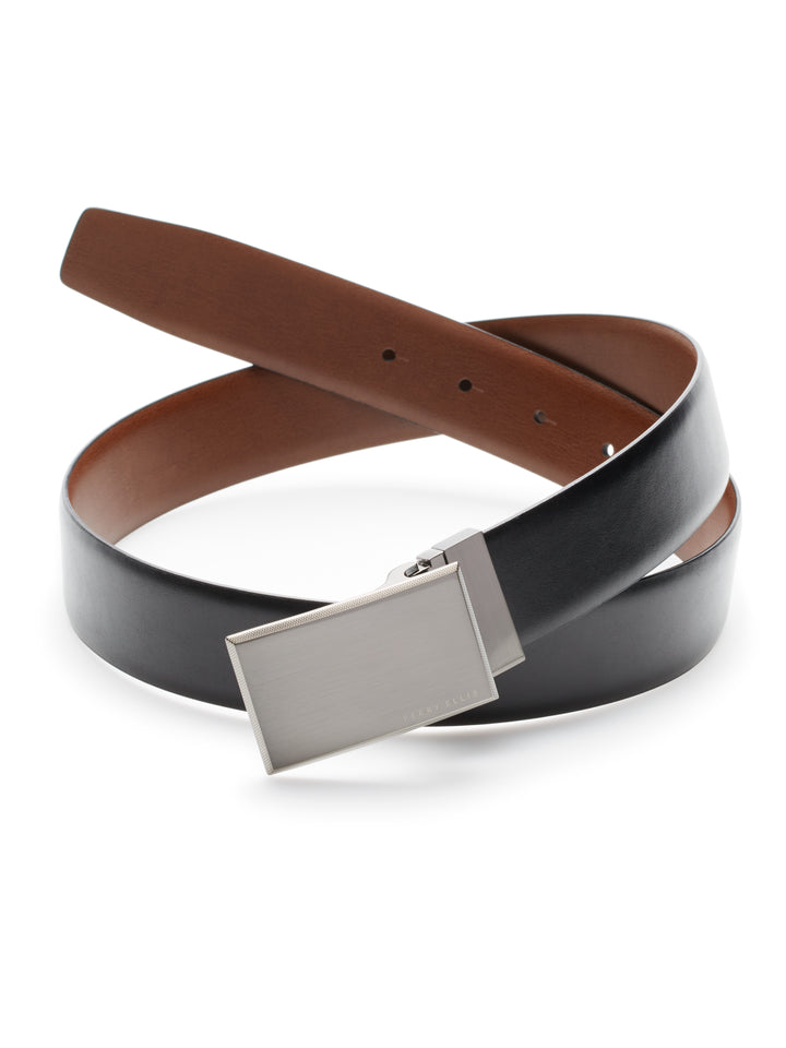 Pattern Plaque Tan and Black Reversible Leather Belt (Blk20) 