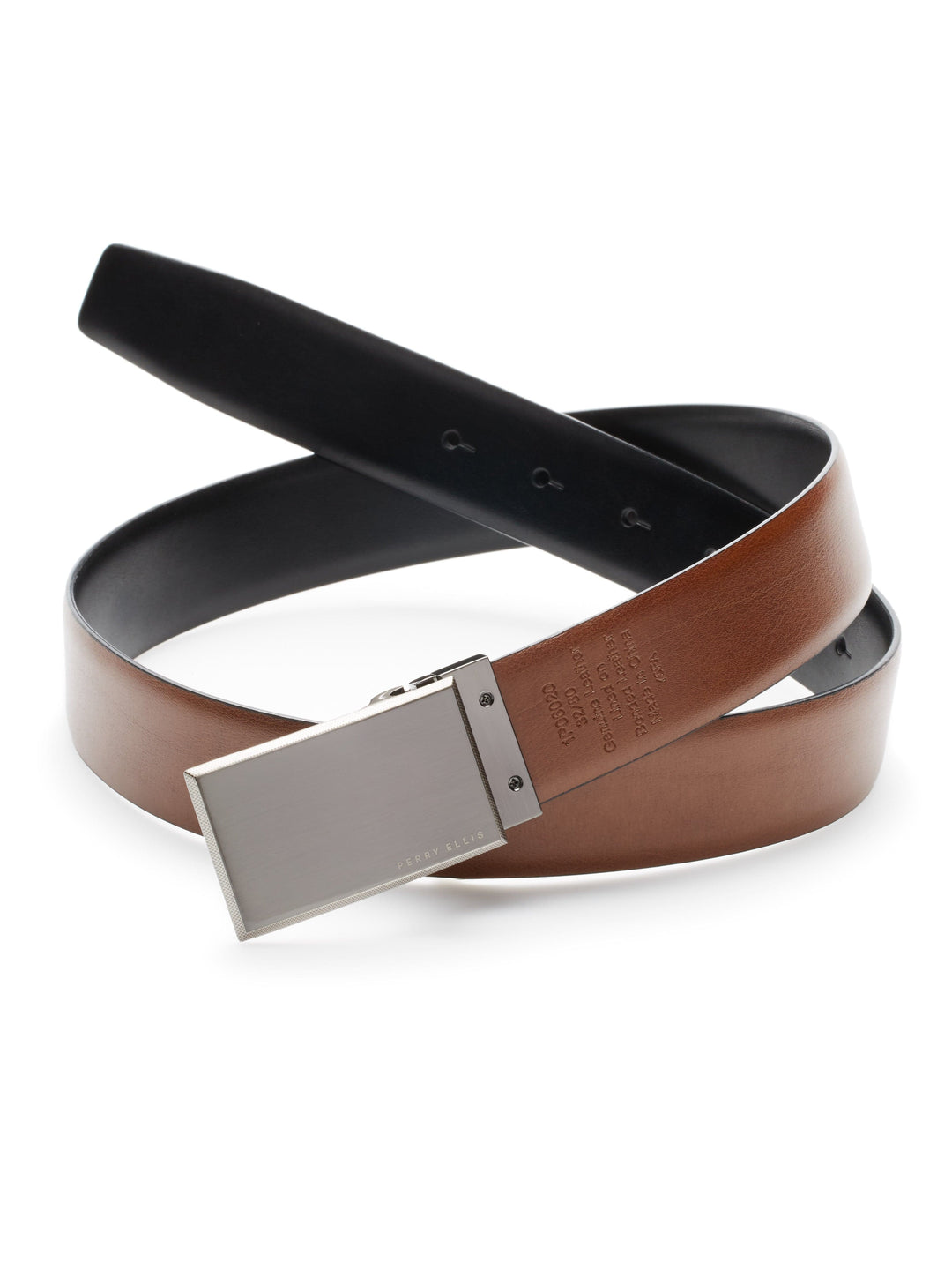 Pattern Plaque Tan and Black Reversible Leather Belt (Blk20) 