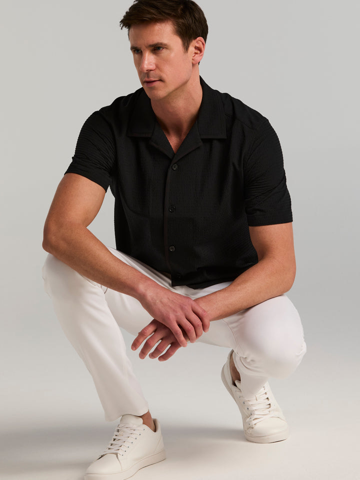 Men's Short Sleeve Performance Camp Collar Shirt (Black) 
