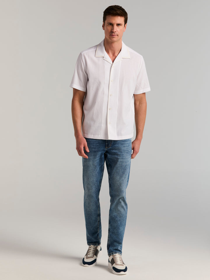 Men's Short Sleeve Performance Camp Collar Shirt (Bright White) 