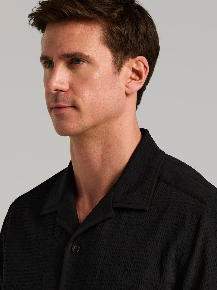 Men's Short Sleeve Performance Camp Collar Shirt (Black) 