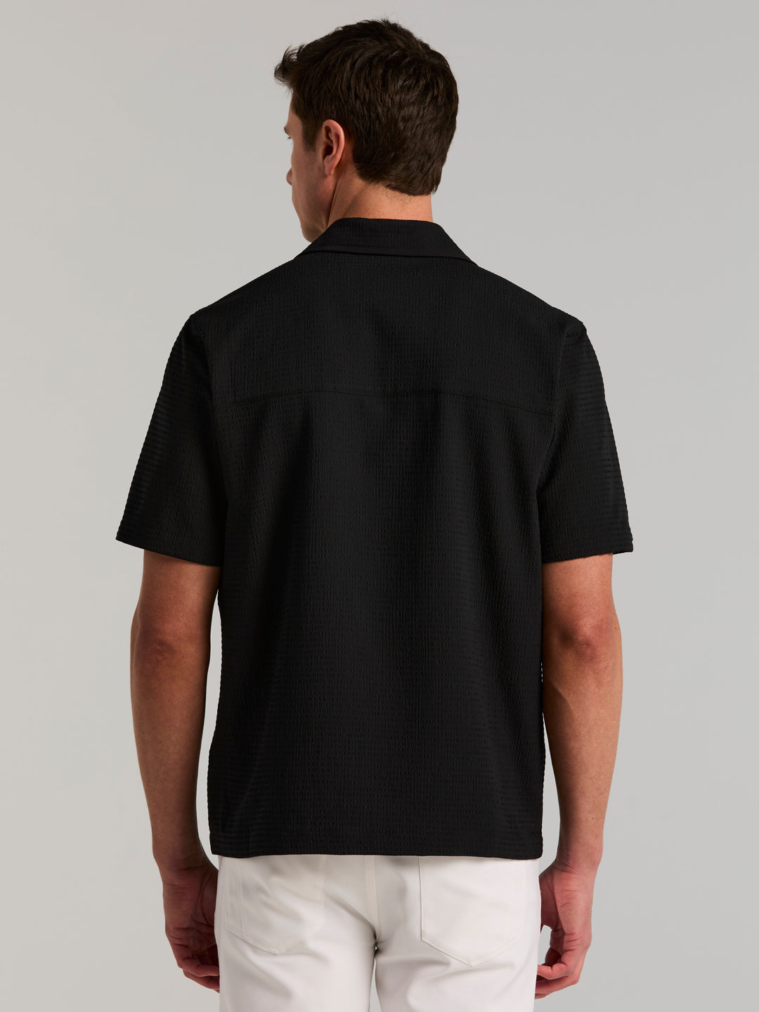 Men's Short Sleeve Performance Camp Collar Shirt (Black) 