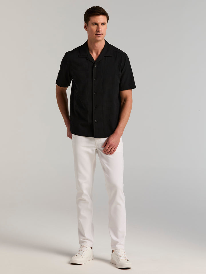 Men's Short Sleeve Performance Camp Collar Shirt (Black) 