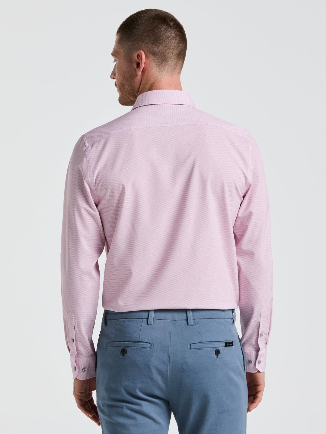 Perry Ellis Outlet Men's Performance Tech Geo Print Dress Shirt in Faded Rose/red, Size 18.0, Polyester/Spandex, Geometric, Slim Long Sleeves