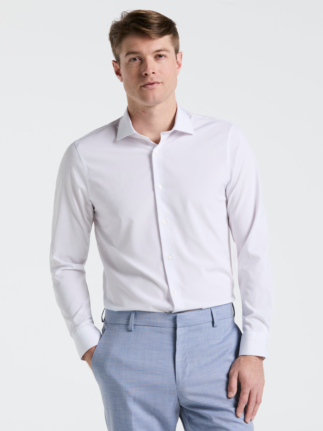 mens performance dress shirts PLAID SHIRT GREY/WHITE / L (16-16.5 34/35) / Slim The performance fabric blend of 96% cotton and 4% elastane offers lightweight breathability with just the right amount of stretch Mens Performance Dress Shirt |