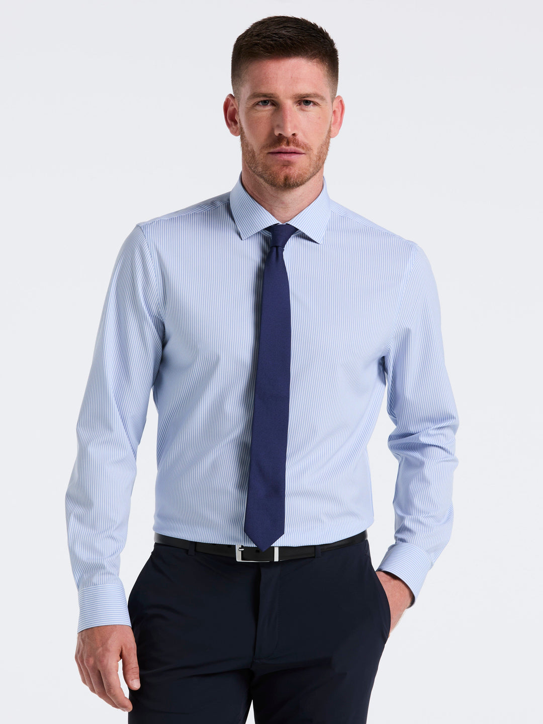 Perfect Tech Striped Print Shirt (Slate Blue) 