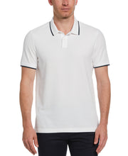 Cotton Ribbed Collar Striped Polo (Bright White) 