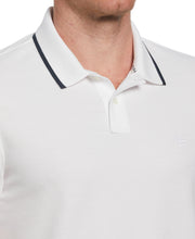 Cotton Ribbed Collar Striped Polo (Bright White) 
