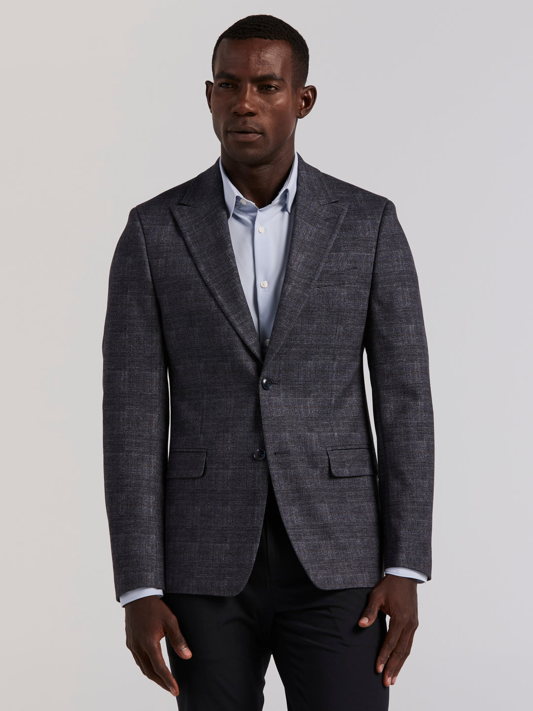 Perry Ellis Men's Plaid Knit Skinny Fit Sport Coat in Blue, Size 42 | Short, Polyester Perry Ellis Men's Plaid Knit Skinny Fit Sport Coat in Blue, Size 42 | Short, Polyester