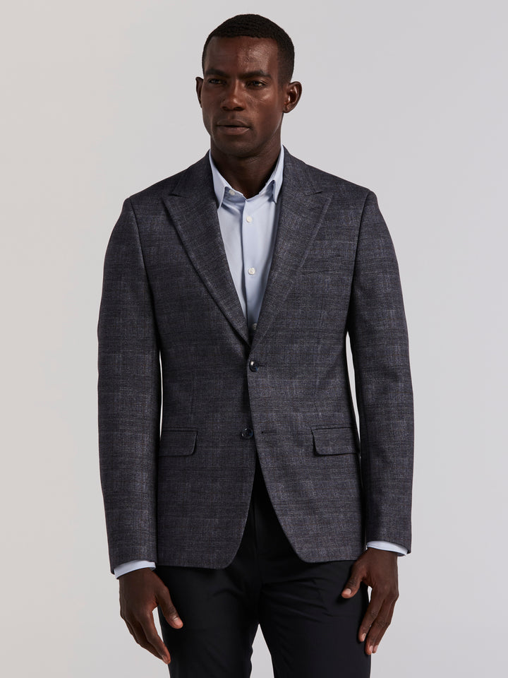 Plaid Knit Skinny Fit Sport Coat (Blue) 