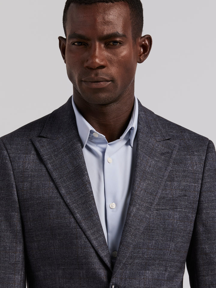 Plaid Knit Skinny Fit Sport Coat (Blue) 