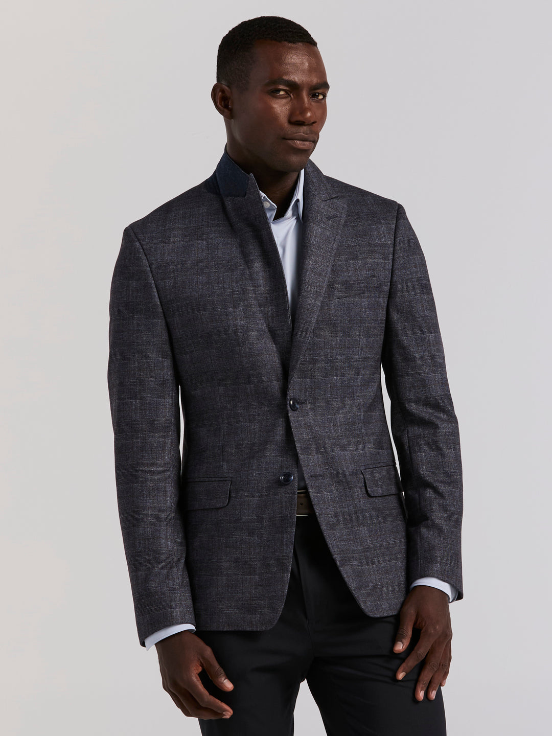 Plaid Knit Skinny Fit Sport Coat (Blue) 