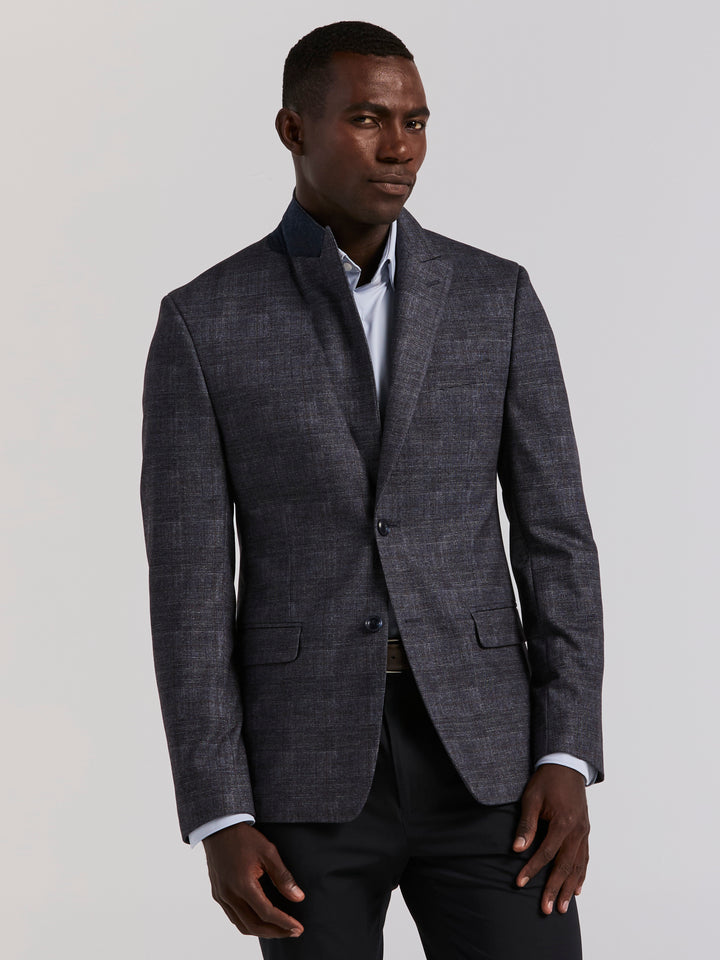 Plaid Knit Skinny Fit Sport Coat (Blue) 