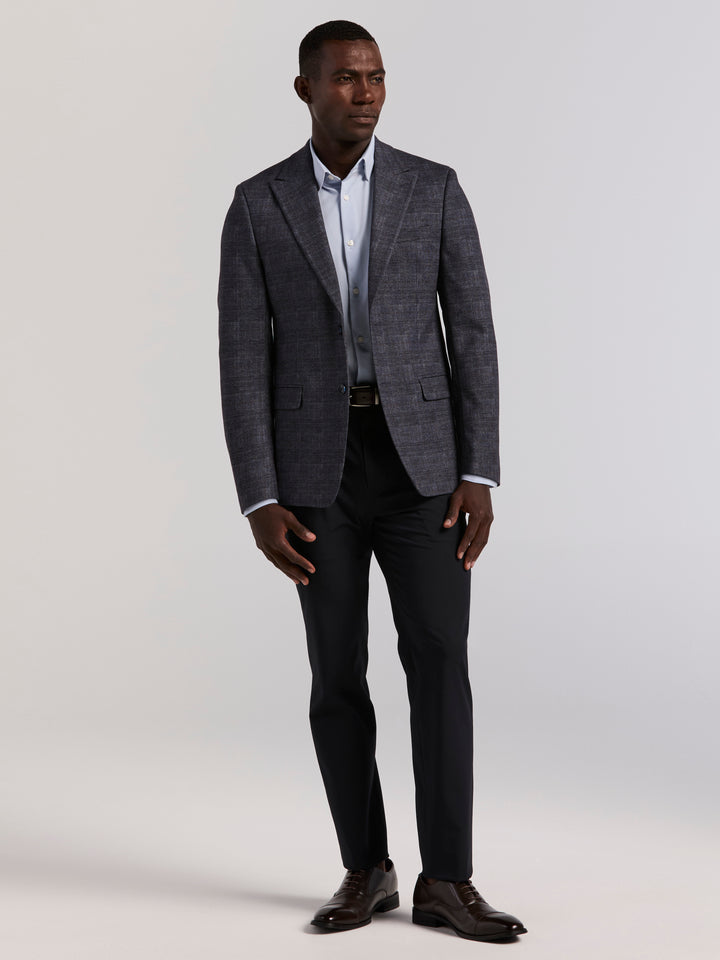 Plaid Knit Skinny Fit Sport Coat (Blue) 