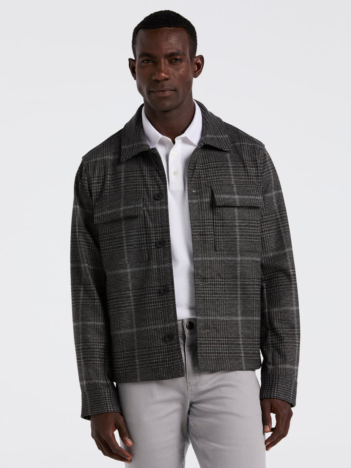 Bold Power Plaid Print Knit Short Jacket (Charcoal) 