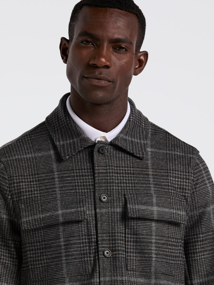 Bold Power Plaid Print Knit Short Jacket (Charcoal) 
