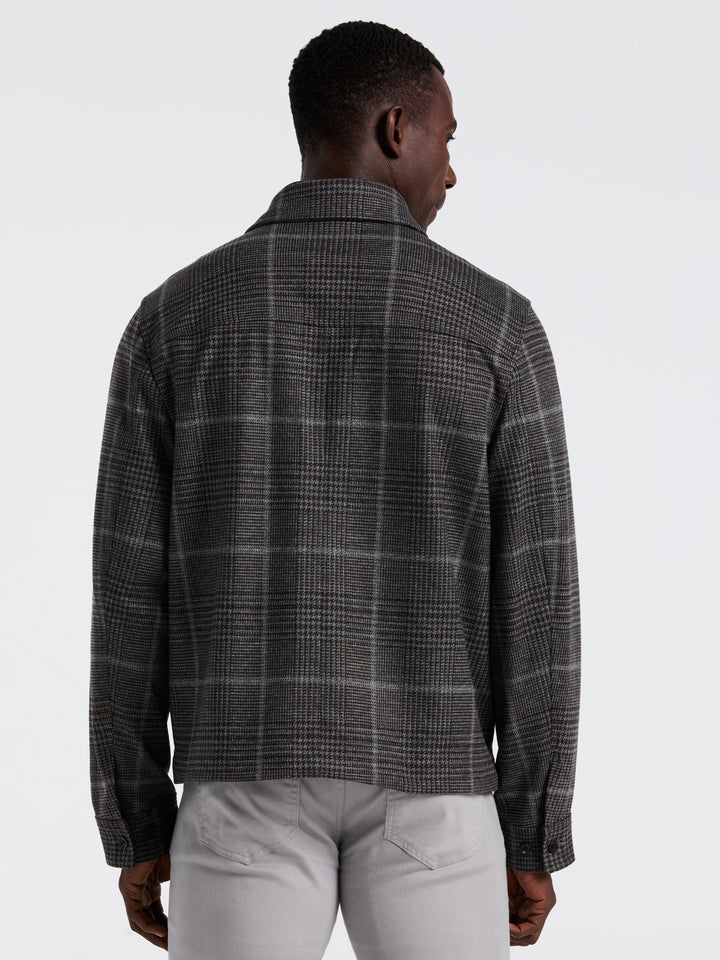 Bold Power Plaid Print Knit Short Jacket (Charcoal) 