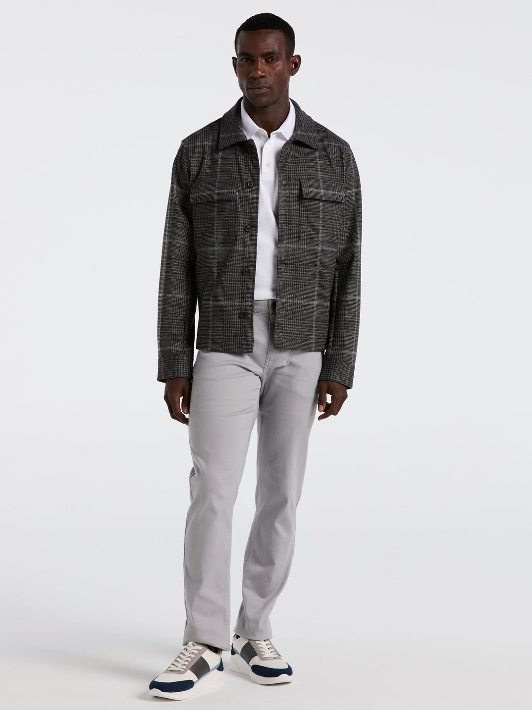 Bold Power Plaid Print Knit Short Jacket (Charcoal) 