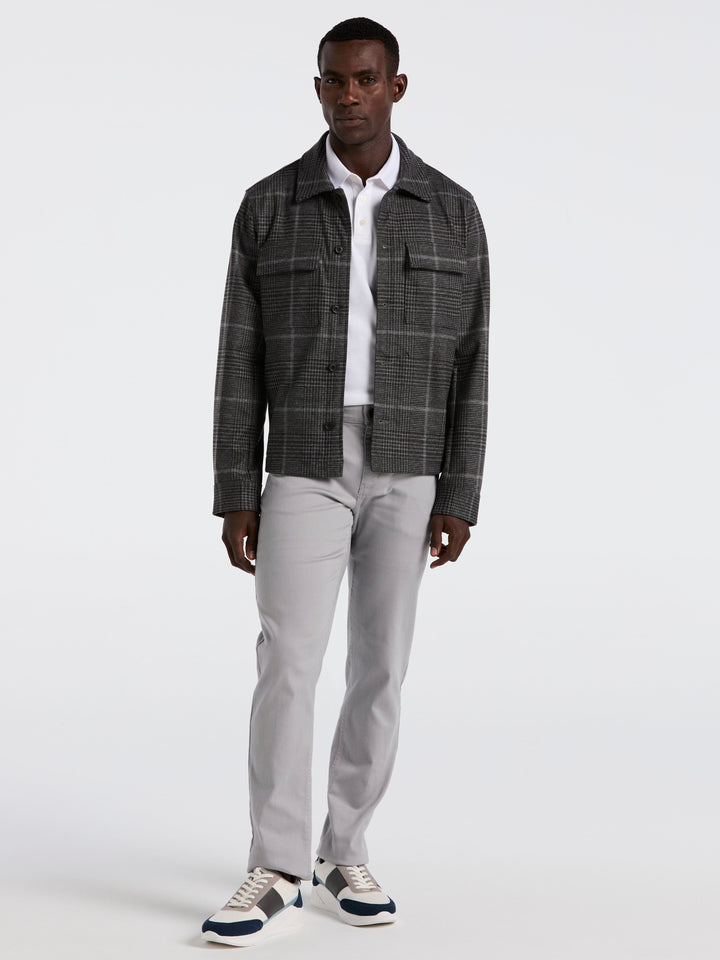 Bold Power Plaid Print Knit Short Jacket (Charcoal) 