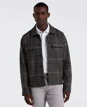 Bold Power Plaid Print Knit Short Jacket (Charcoal) 