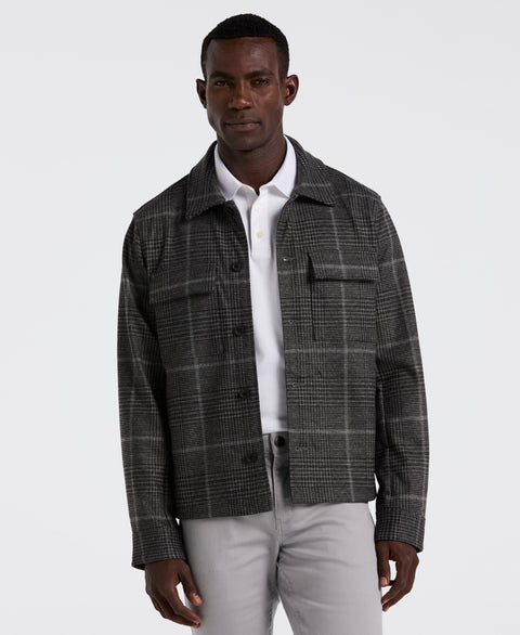 Bold Power Plaid Print Knit Short Jacket (Charcoal) 
