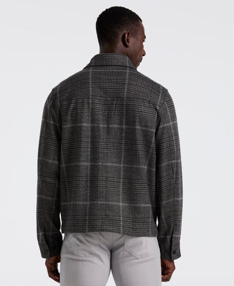 Bold Power Plaid Print Knit Short Jacket (Charcoal) 