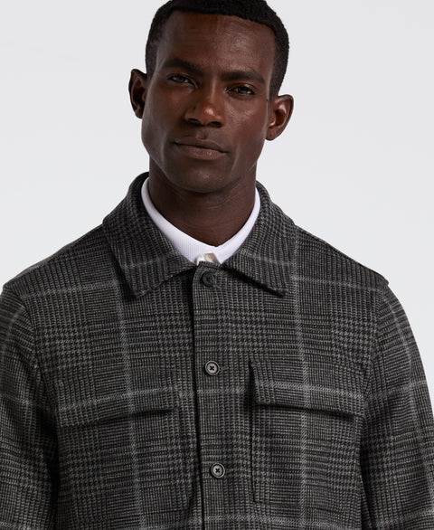 Bold Power Plaid Print Knit Short Jacket (Charcoal) 