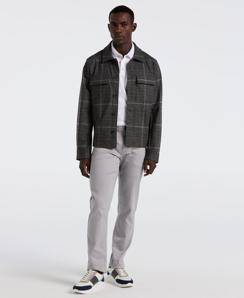 Bold Power Plaid Print Knit Short Jacket (Charcoal) 