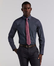 Polka Dot Print Long Sleeve Slim Fit Shirt (Dark Sapphire) 