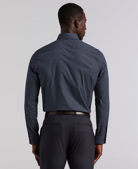 Polka Dot Print Long Sleeve Slim Fit Shirt (Dark Sapphire) 