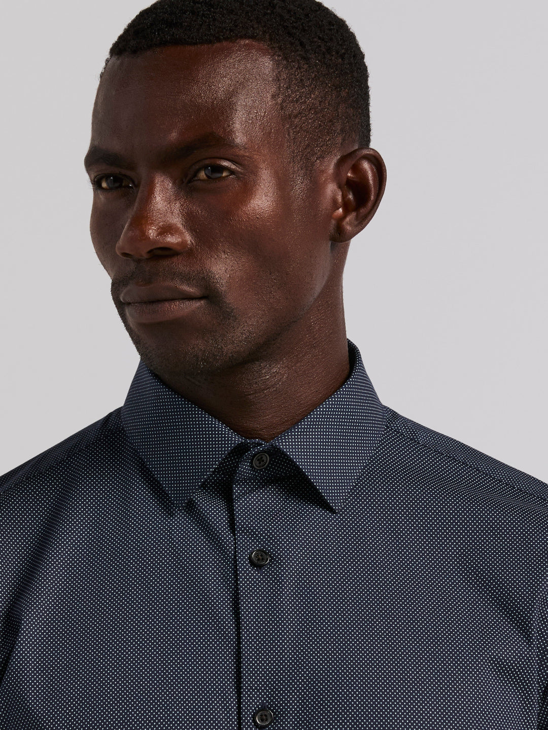 Polka Dot Print Long Sleeve Slim Fit Shirt (Dark Sapphire) 