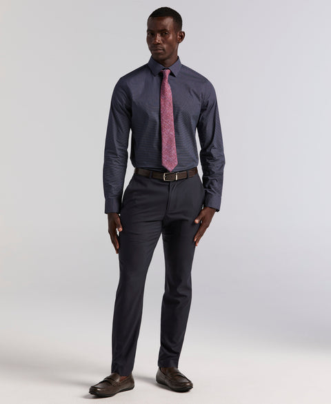 Polka Dot Print Long Sleeve Slim Fit Shirt (Dark Sapphire) 
