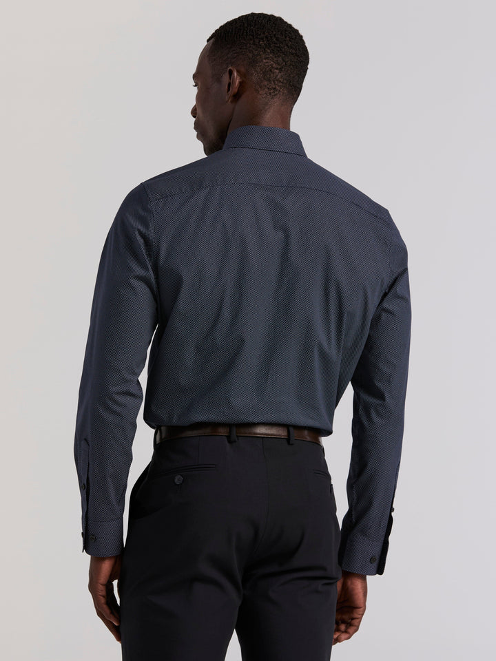 Polka Dot Print Long Sleeve Slim Fit Shirt (Dark Sapphire) 