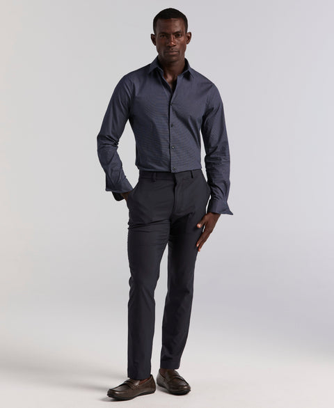 Polka Dot Print Long Sleeve Slim Fit Shirt (Dark Sapphire) 