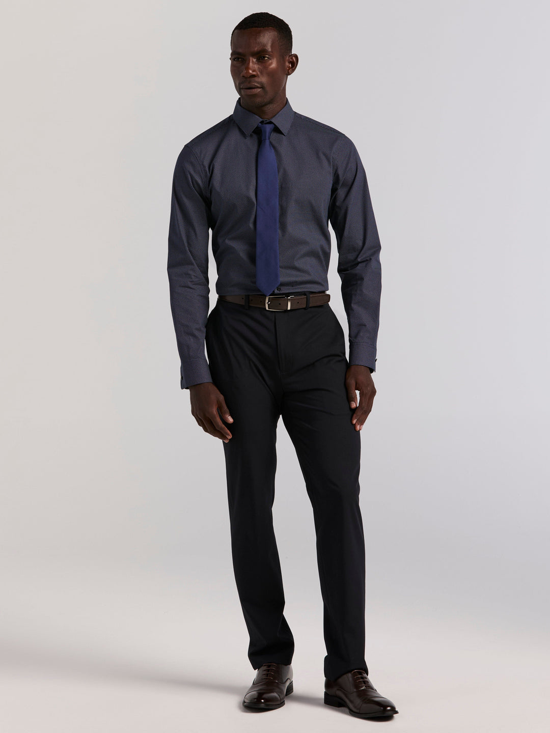 Polka Dot Print Long Sleeve Slim Fit Shirt (Dark Sapphire) 