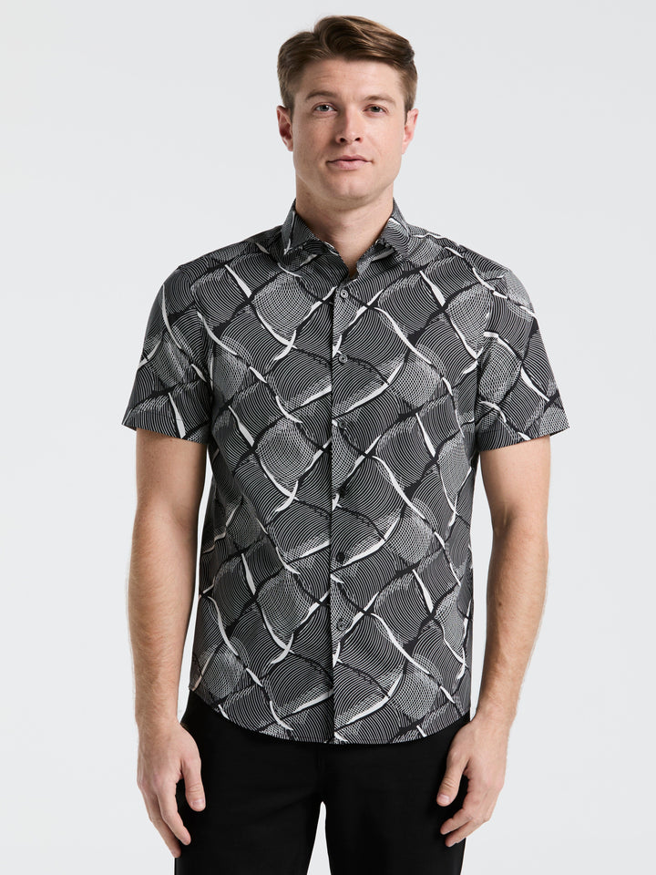 Poplin Linework Grid Print Shirt (Black) 