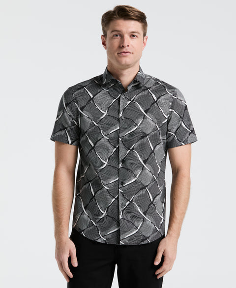 Poplin Linework Grid Print Shirt (Black) 