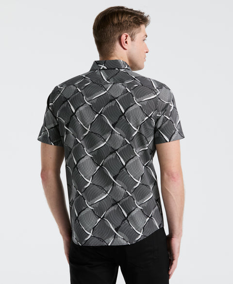 Poplin Linework Grid Print Shirt (Black) 