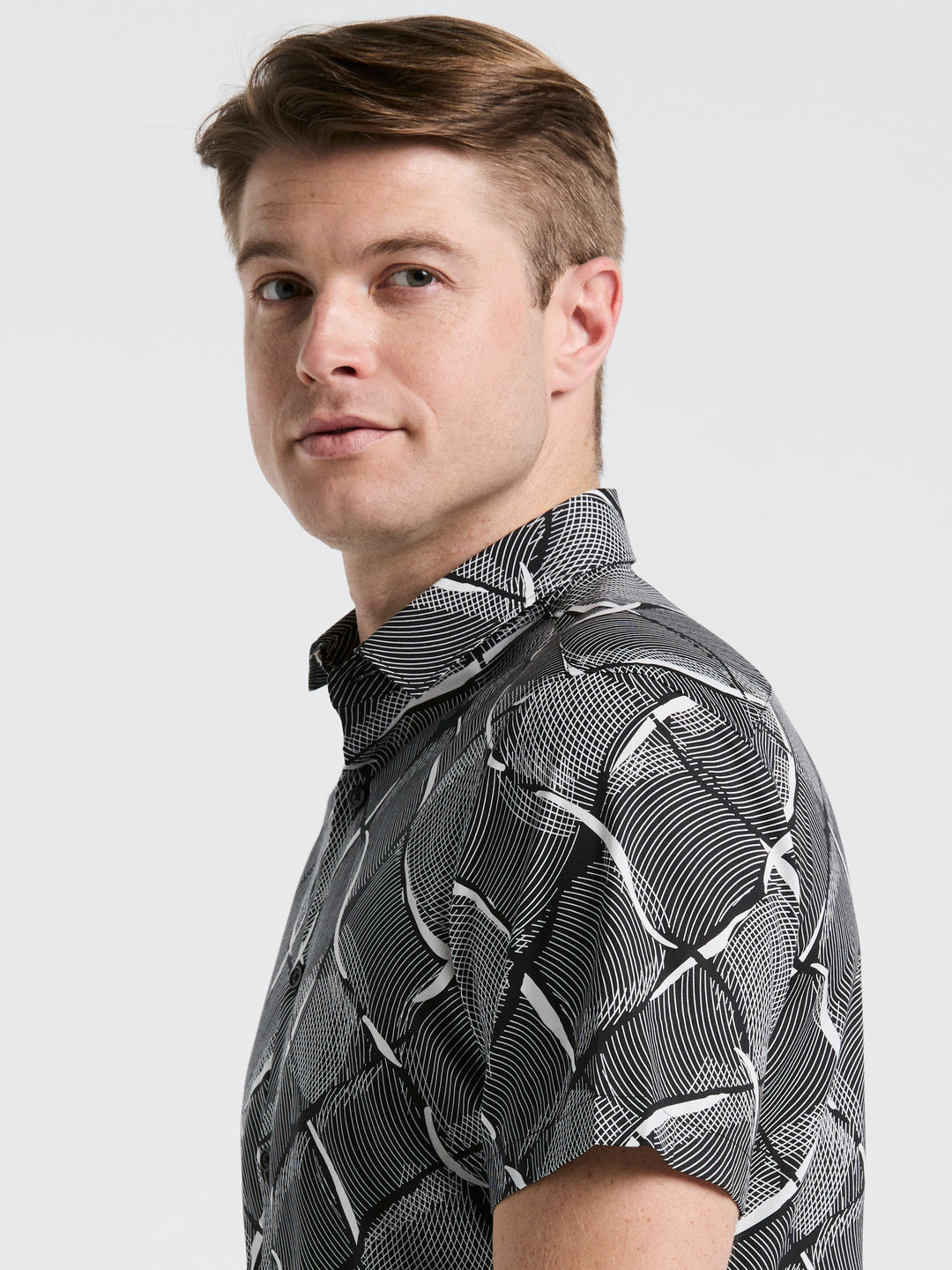 Poplin Linework Grid Print Shirt (Black) 