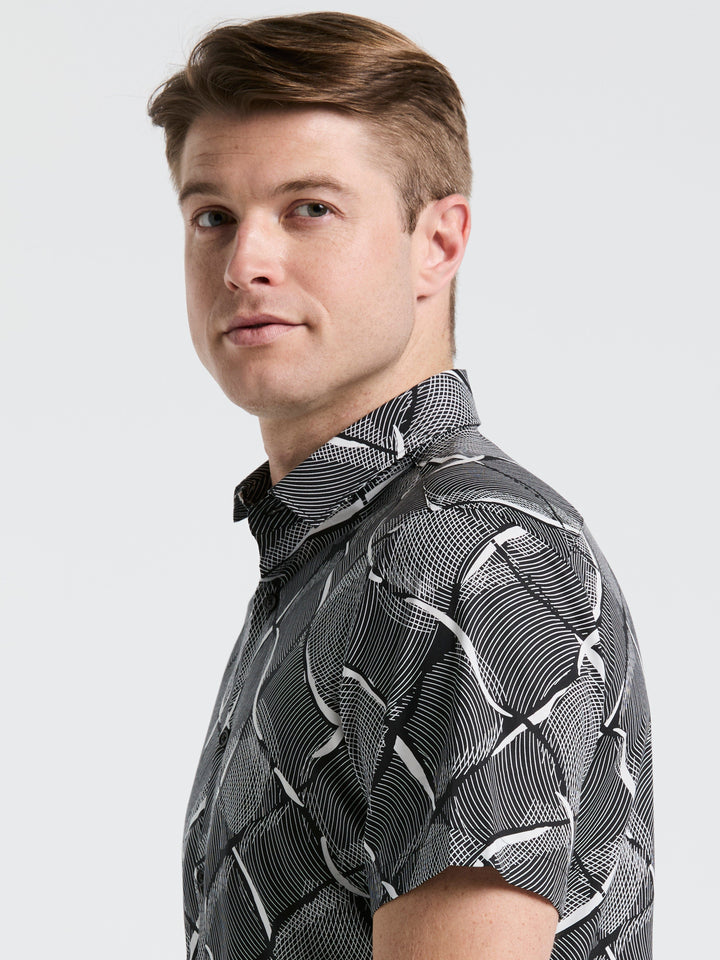 Poplin Linework Grid Print Shirt (Black) 