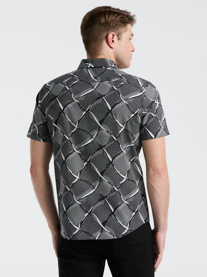 Poplin Linework Grid Print Shirt (Black) 