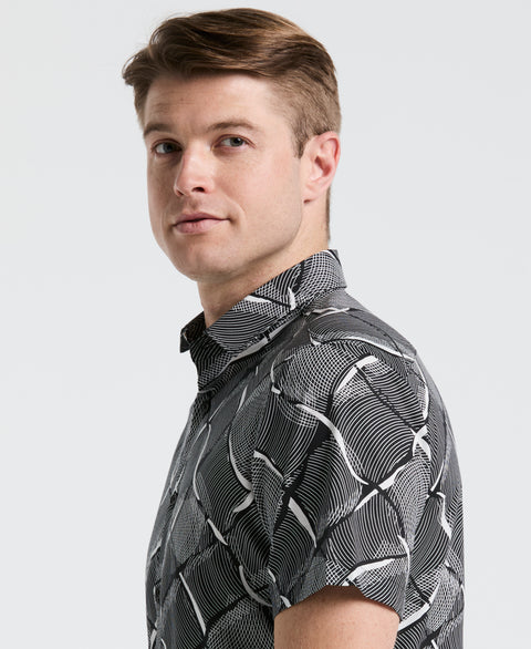 Poplin Linework Grid Print Shirt (Black) 