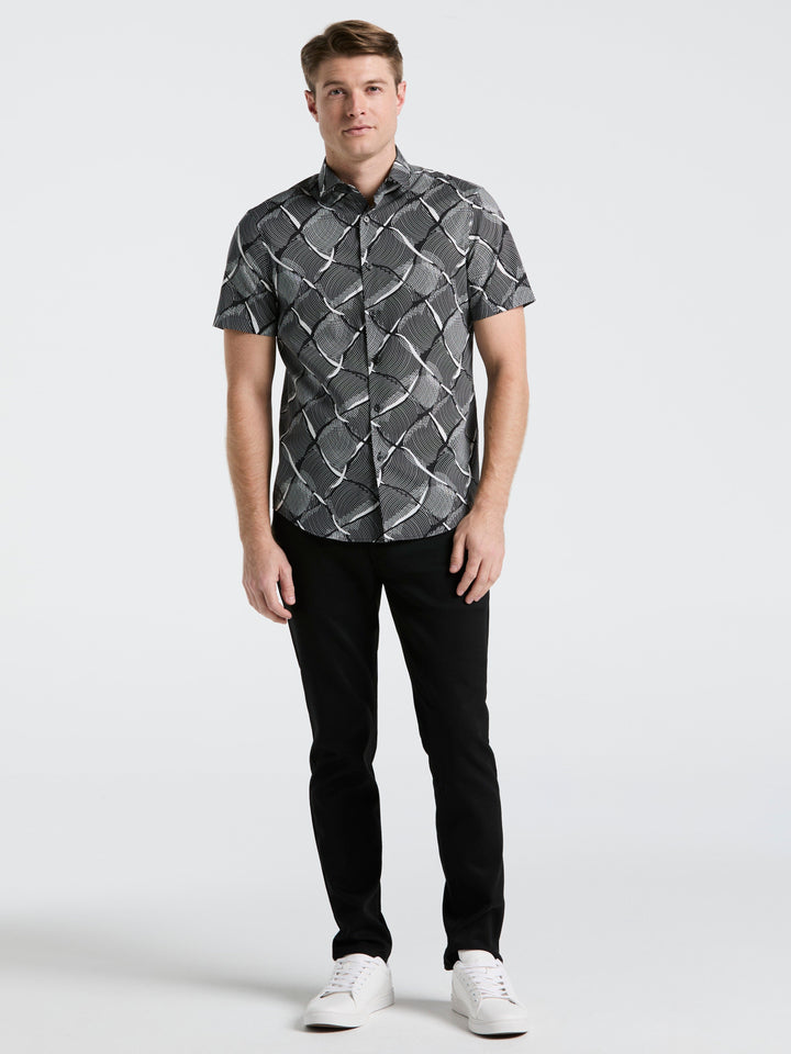 Poplin Linework Grid Print Shirt (Black) 