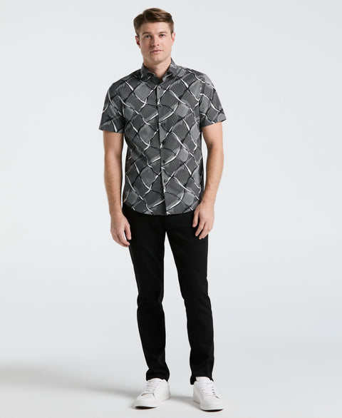 Poplin Linework Grid Print Shirt (Black) 