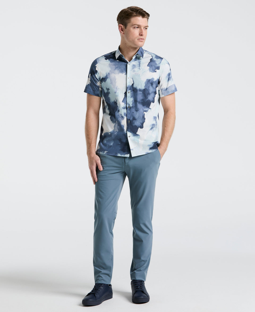 Poplin Watercolour Print Shirt (Blue Mirage) 
