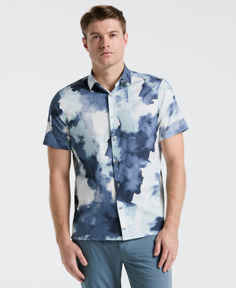 Poplin Watercolour Print Shirt (Blue Mirage) 