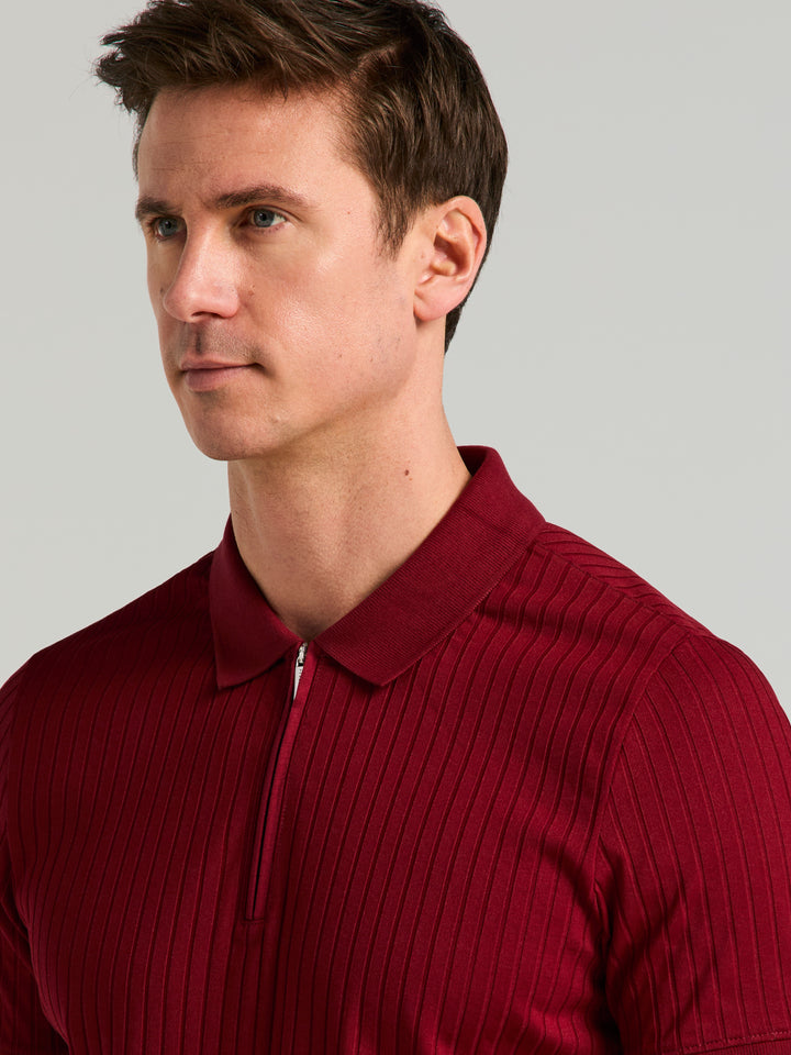 Quarter Zip Ribbed Polo (Cabernet) 